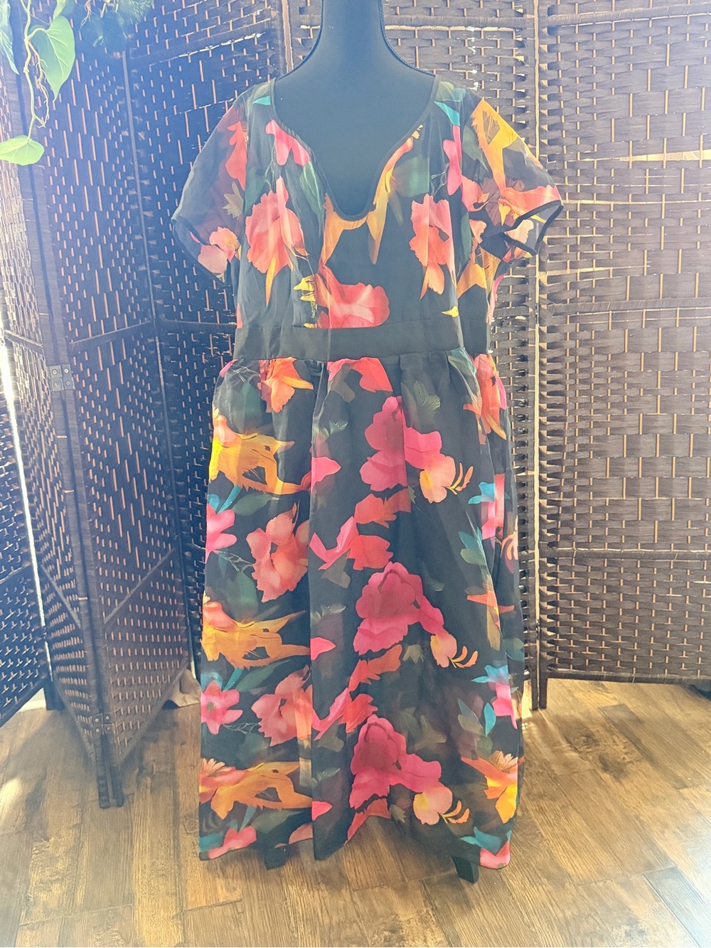 Floral Maxi Dress - Black with Multicolor Bloom